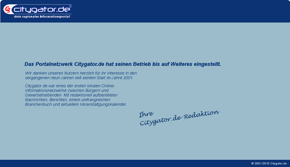 Citygator.de hat seinen Betrieb eingestellt.